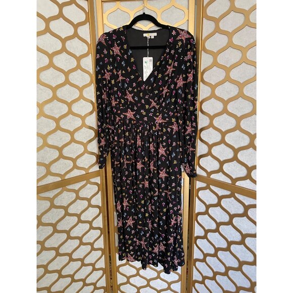 Boden Size 8 NEW Black Star & Floral Long Sleeve Fixed Wrap Jersey Midi Dress - Picture 12 of 16